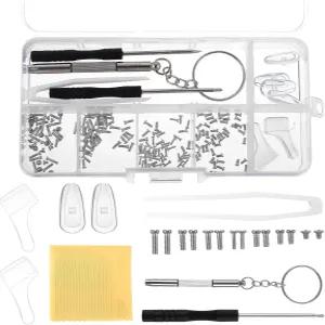 하베스 실버 안경 수리 도구 키트 교체 세트 나사 코 패드 작은 드라이버 핀셋 청소용 천 선글라스 시계