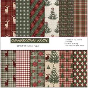크리스마스 장식 스크랩북 종이 패드 - 12x 12in 24장 패턴 접힌 카드 스톡 저널링을 위한 디커플링 용품