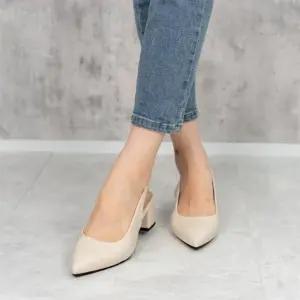 여성尖코 블록힐 슬링백 일상용 미들힐 슈즈