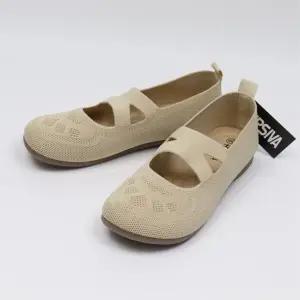 여성 통풍성 니트 크로스 스트랩 메리제인 플랫슈즈