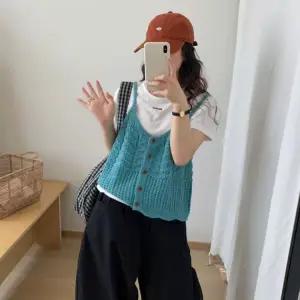 여성용 트렌디 레이어드 니트 캐미솔 베스트 끈나시형
