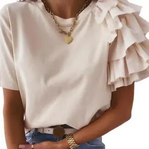 반팔 여성 패션 언발란스 스트리트 라운드 빅사이즈 반팔티셔츠 어깨프릴티셔츠 티셔츠
