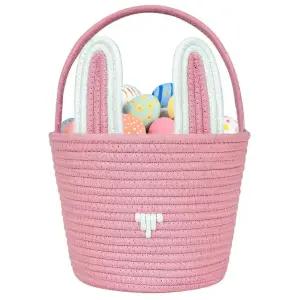 선물 가방과 리본이 달린 포슈너 대형 부활절 바구니 용 토끼 직조 면 로프 분홍색