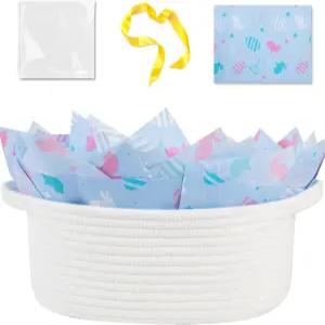 손잡이가 있는 OIAHOMY 선물 바구니 가방이 부활절 리본 및 랩 티슈 종이 작은 물건을 채울 수 용 쓰레기통