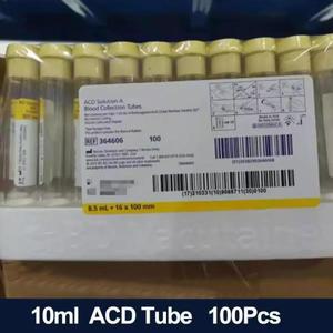 일회용 10ml 진공 수집 튜브 실험실 Sampling 노란색 캡 ACD 유리 100개/팩