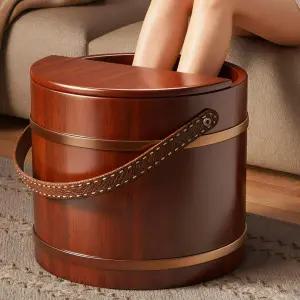 히노끼 족욕탕 가정용 각탕기 편백나무 높이 족욕통 우드 나무통 원형 족탕기 보온 종아리