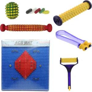 AHCS 지압 파워 매트 나무 롤러 핸드 앤 풋 수족 핑거 링 (7인용 콤보)