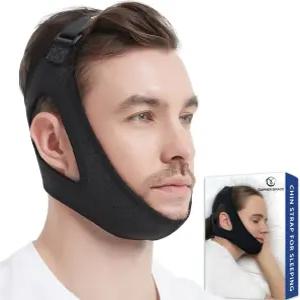 CPAP 사용자를 위한 턱끈 - 입을 다물게 하는 조절 가능한 마스크 붕대 남녀 코골이를 더 나은 수면 블랙