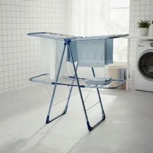 [에이치플러스몰]메탈블루 4단 대용량 빨래건조대 튼튼한 수건 이불 건조대 국내생산