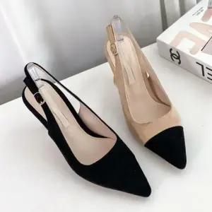 오픈토슬링백 스틸레토 스웨이드 슬링백 배색 투톤 미들힐 구두
