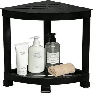 샤워 풋 레스트 16인치 내부 위한 HIP 스툴 작은 공간을 수납 선반이 있는 방수 코너 블랙