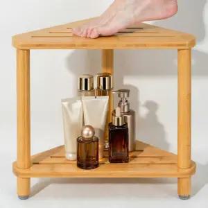 다리 면도용 도즈시프 대나무 코너 샤워 스툴 내부 발 받침대용 벤치 작은 공간을 위한 2단 방수 보관 선반