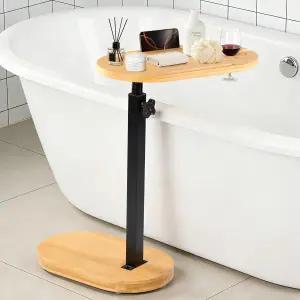대나무 욕조 사이드 테이블 360° 회전 높이 조절식 독립형 목욕 캐디 트레이 정리함 5개의 수납 공간 고급