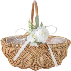 손잡이가 달린 Wnvivi 플라워 걸 바구니 손으로 짠 피킹 달걀 보관 파티 이벤트 장식용 소박한 웨딩 꽃잎