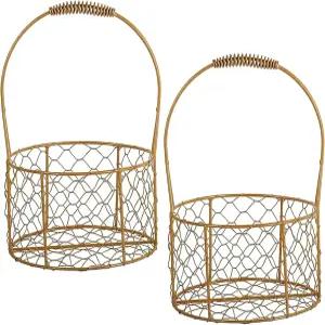 손잡이가 달린 베스트앨리스 2팩 메탈 웨딩 바구니 휴대용 꽃바구니 소박한 꽃 소녀 금색 장식 결혼식 홈