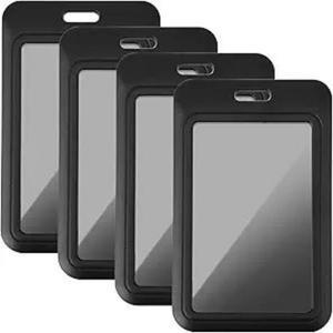 5개 슬라이딩 배지 홀더 - 하드 블랙 수직 플라스틱 카드 케이스 보호대(수납식 릴 카라비너 포함)