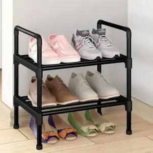 BenF Home 신발 정리대 2단 블랙 좁은 현관 미니 신발장 45cm