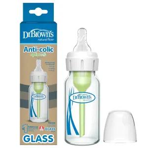 닥터 브라운의 항콜릭 옵션+ 좁은 유리 젖병 레벨 1 슬로우 플로우 유두 BPA 프리 4온스/120mL 0m+ 1팩