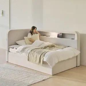 [아씨방가구] 라핀버 LED조명 수납 패브릭 리프트업 침대 프레임 SS