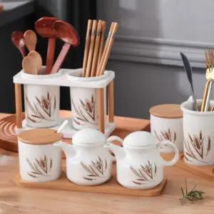 컬러풀 도자기 우드 수납 정리 인테리어 트레이 세트 양념 주방 보관 조미