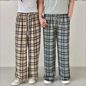 남녀공용 면 체크 잠옷 바지 일자핏 홈웨어 파자마 팬츠 타탄 패턴