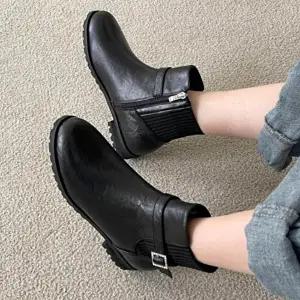 [옷자락]여성 일상용 버클 기모 중간굽 앵클부츠