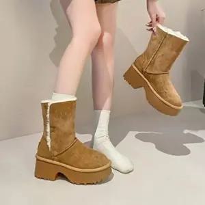 [옷자락]여성 합성 스웨이드 털내장 두툼한 굽 앵클부츠