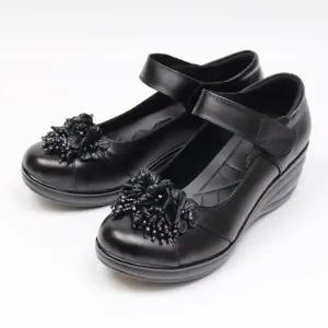 [옷자락]여성 일상용 꽃 장식 가죽 웨지 메리제인 슈즈