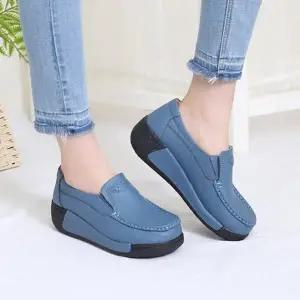 [옷자락]여성 일상용 편안한 키높이 가죽 슬립온 로퍼