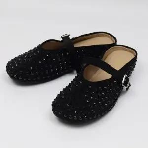 [옷자락]여성 스웨이드 스터드 장식 스트랩 뮬 슈즈