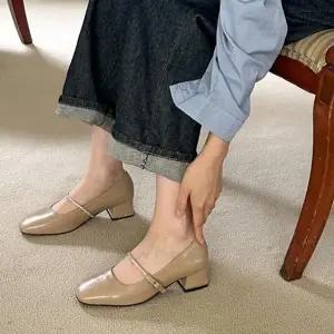 [옷자락]여성 봄가을 스퀘어토 큐빅 로우힐 메리제인 펌프스