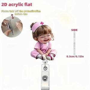 2D 평면 1개 귀여운 안경 쓴 간호사  패턴 배지 홀더 신축성 있는 끈 포함 아크릴 ID 클립