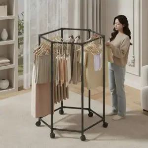 360도 회전 이동식 건조대 스탠드형 옷걸이 행거 수납 정리대