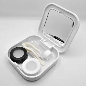 (색상 화이트)여행 휴대용 거울 콘택트 렌즈 케이스 렌즈통 세트