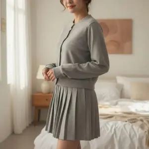 3컬러 데이트룩 미니 주름스커트 가디건 코디세트