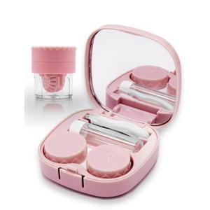 eAj 깨끗한 세탁기가 장착된 바순 콘택트 렌즈 케이스, 여행용 사이즈 귀여운 컬러 콘택트 렌즈 어플리케이터 제거 도구 키트, 일상적인 야외용 거울 용액 병 포함 (핑크)