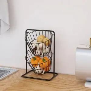 (타입 블랙 2단)주방 철제 바구니 2단 원형 수납 바스켓 정리함 테이블 함 정리 용품 수납 바구니 소품 철