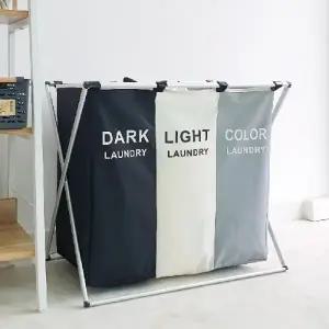 (색상 빨래바구니 단일색상(블랙아이보리그레이))이거찜 빨래통 빨래바구니 세탁바구니 분리수거함 겸용 3