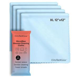 eAj 엘리트 테크 기어 대형 글래스 클린 천(4팩) 12인치 x 12인치 - 안경, 카메라 렌즈, 태블릿 및 TV용 스트릭 프리, 오버사이즈 극세사 클리닝 천(파란색)