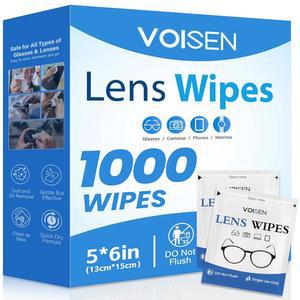 eAj 안경용 VOISEN 렌즈 물티슈, 1000팩 안경 클리너 물티슈, 미리 보습된 개별 포장 렌즈 물티슈, 긁힘 방지, 안경, 고글, 카메라 렌즈, 휴대폰에 안전합니다