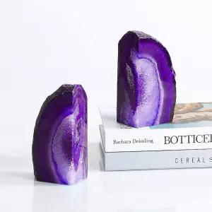 AMOYSTONE 퍼플 에이지 북엔드 미니 - 작은 그림책을 위한 장식용 스톤 북 홀더 고무 범퍼로 1.5-2파운드의