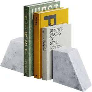 무거운 책을 위한 플렉시온 북엔드 - 화이트 마블 장식용 무게감 있는 모던 스톤 스토퍼가 책상 선반 주방