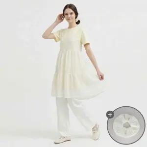 [샵앤] 여성 라운드 반팔 롱티 뜨개 레이스 끈나시 캉캉원피스 세트 SHA-WSET-21167