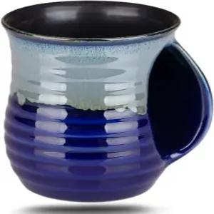 커피 수제 도자기용 오즈주 핸드워머 머그컵 업그레이드 - 16온스 대형 세라믹 포켓 핸들 포함 새해