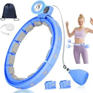 카운터가 있는 스마트 사일런트 웨이트 피트니스 후프 조절 가능한 30-50인치 무한 운동 - 허리 및 성인