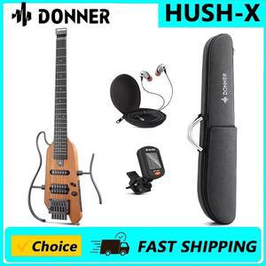 도너 HUSH X 일렉트릭 기타 키트 - 초경량 헤드리스 여행 및 연습에 적합, 마호가니 솔리드 바디로 사용이