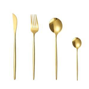 5팩 티타늄 블랙 및 골드 도금 스테인리스 스틸 식기 세트 손잡이가 은색인 수저 세트 및 식기 세트