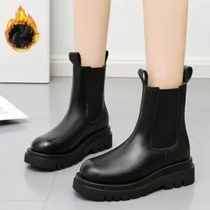여자겨울신발 첼시 부츠 앵클 와플 통굽 신발 방한 겨울 기모 블랙 패딩부츠 화 여성 털부츠 운동화
