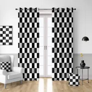 라오일라 블랙 앤 화이트 체크 블랙아웃 커튼 레이스 깃발 패턴 남자 침실 자동차를 위한 레이스카 테마