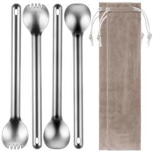 8.7인치 티타늄 롱핸들 스팍과 스푼, 스팍, 캠핑 초경량 식기구, 여행, 배낭여행, 하이킹, 야외용 포르타베일 4종